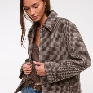 Abercrombie & Fitch Brown Houndstooth Pea Coat